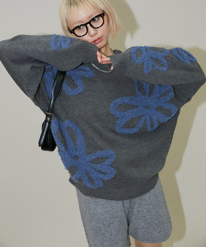 Boucle Flower Pattern Pullover Knit [Limited Edition]