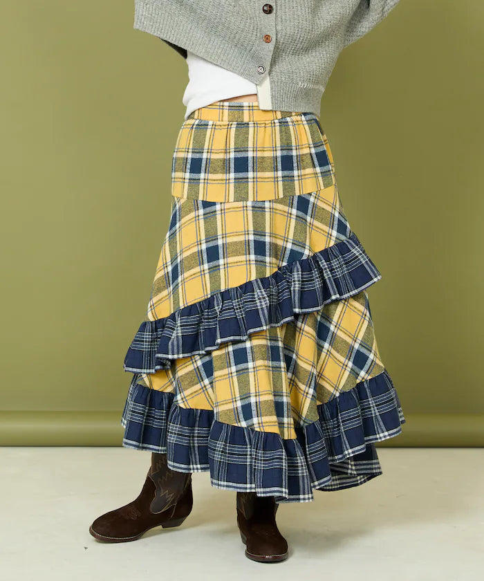 Nell Check Asymmetrical Frill Skirt