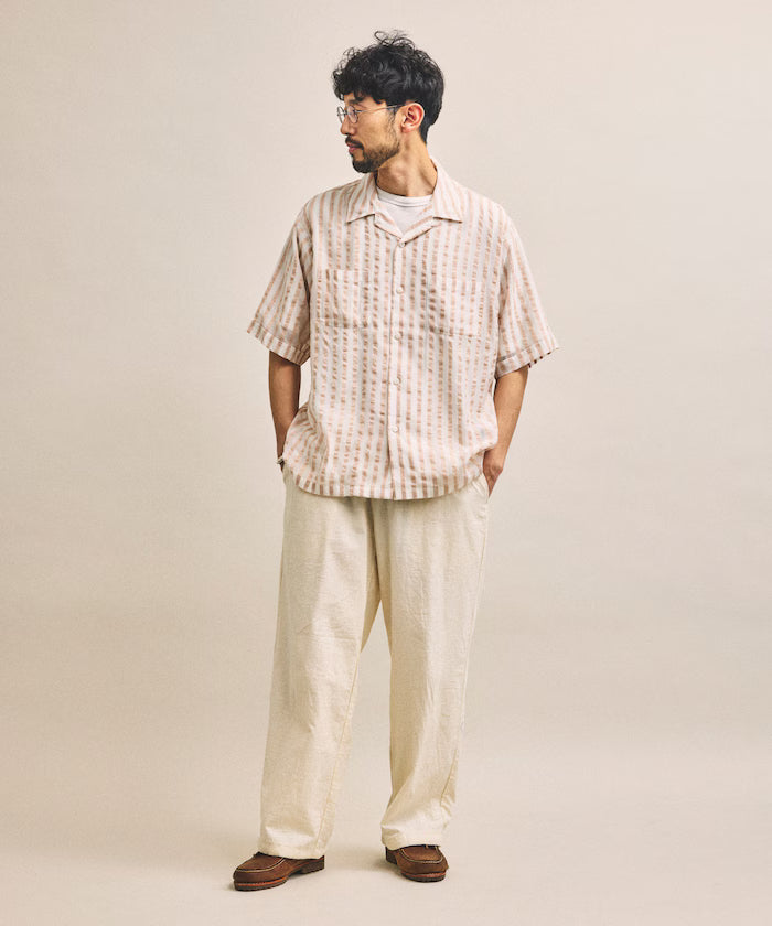 Indian-made Relaxed Fit Wide Stripe Sheer Sucker Open Collar Short Sleeve Shirt