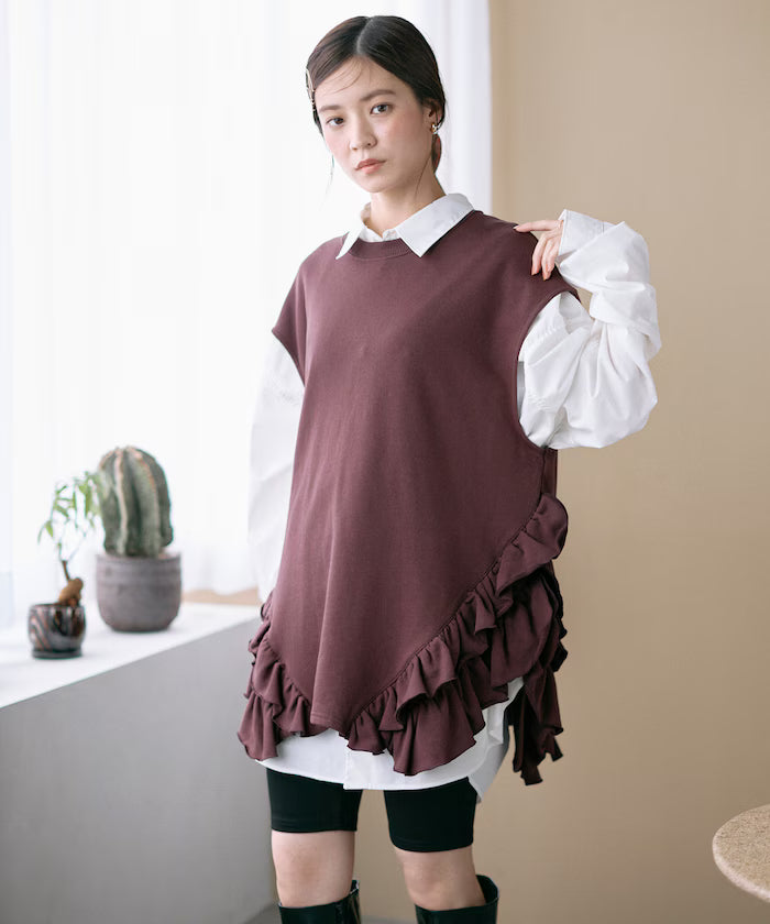 Organic Cotton Frill Hem Top / Relaxed Fit / French Terry Sweat / Best