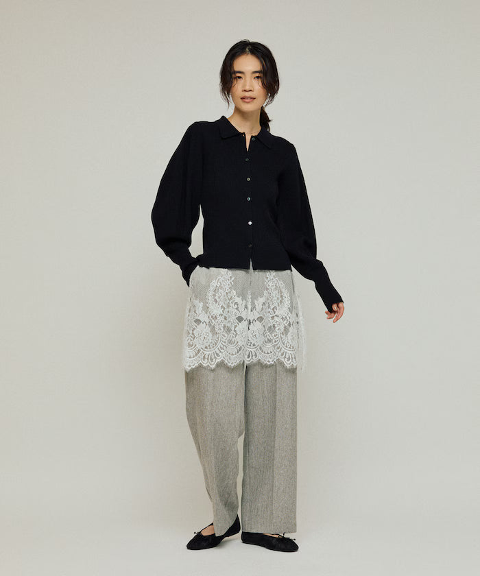 Lace Layered Slacks / Center Press Wide Slacks