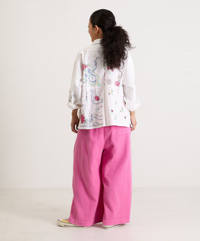 Open Collar Embroidered Shirt Jacket