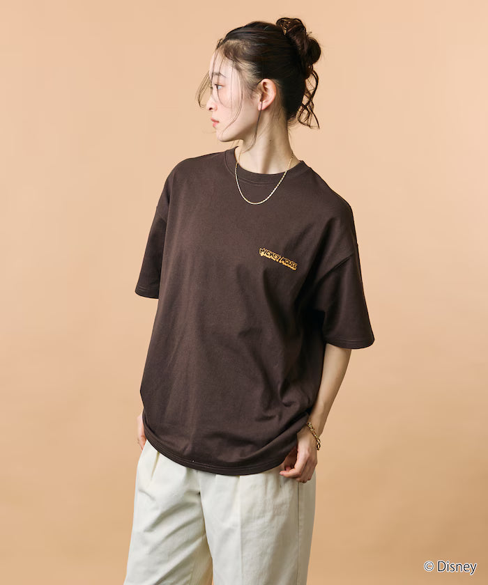 DISNEY/Mickey Mouse/Monochrome Back Print Crew Neck T-Shirt/Scene [Limited Edition]