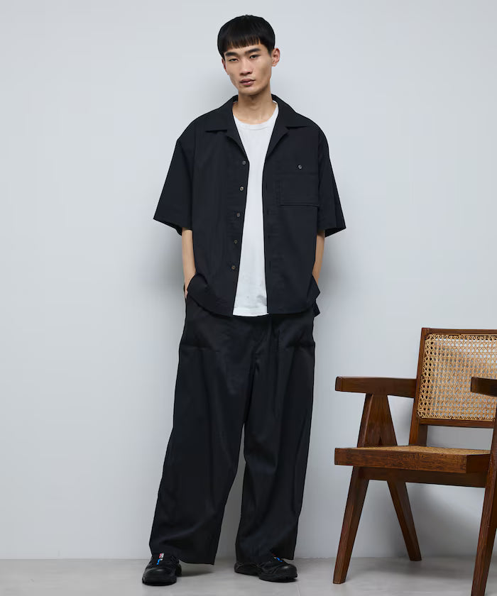 Ramie Blend Oversize Short Sleeve Open Collar Shirt / Easy Care Shirt / Linen Blend Short Sleeve Shirt