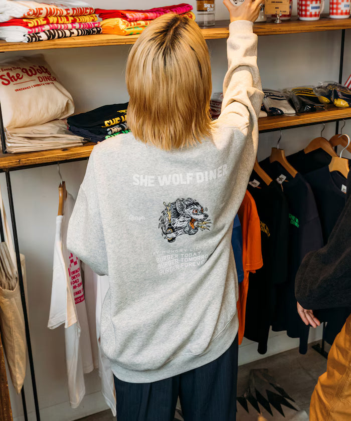 SHE WOLF DINER×FREAK'S STORE/She Wolf Diner Exclusive Big Silhouette Back Embroidered Crewneck Sweatshirt/WOLF [Limited Edition]