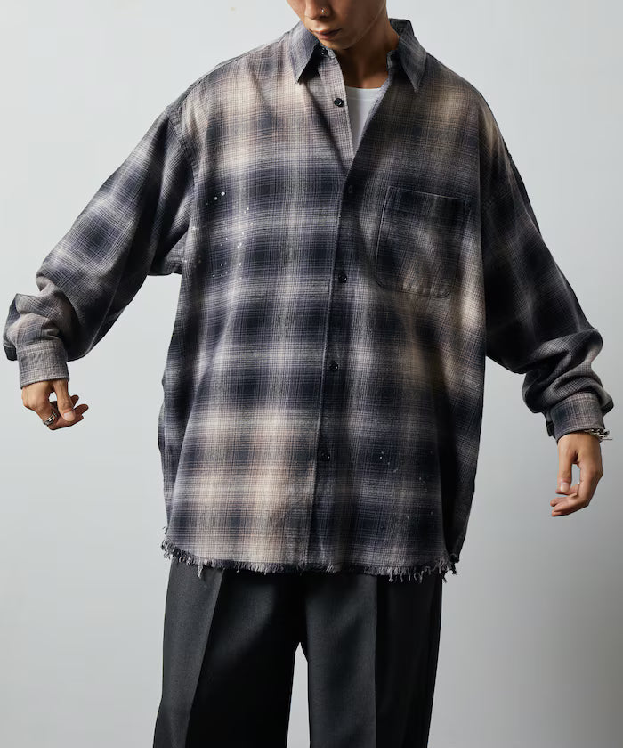 Relax Fit Relaxed Fit Bleached Ombre Check Flannel Shirt [Limited Edition]