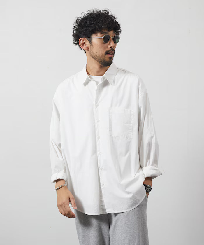 <New Color Added> Relaxed Fit Broad Shirt / Regular Collar / Long Sleeve - White