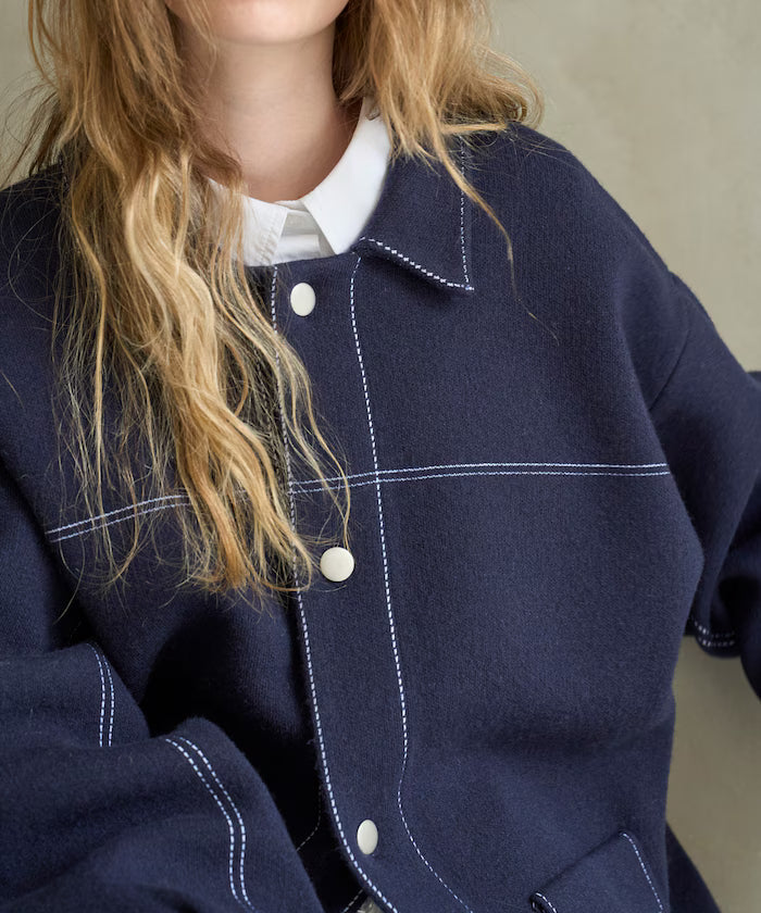 Oversized Wool Blend Knit Coverall / Color Stitch Knit Jacket