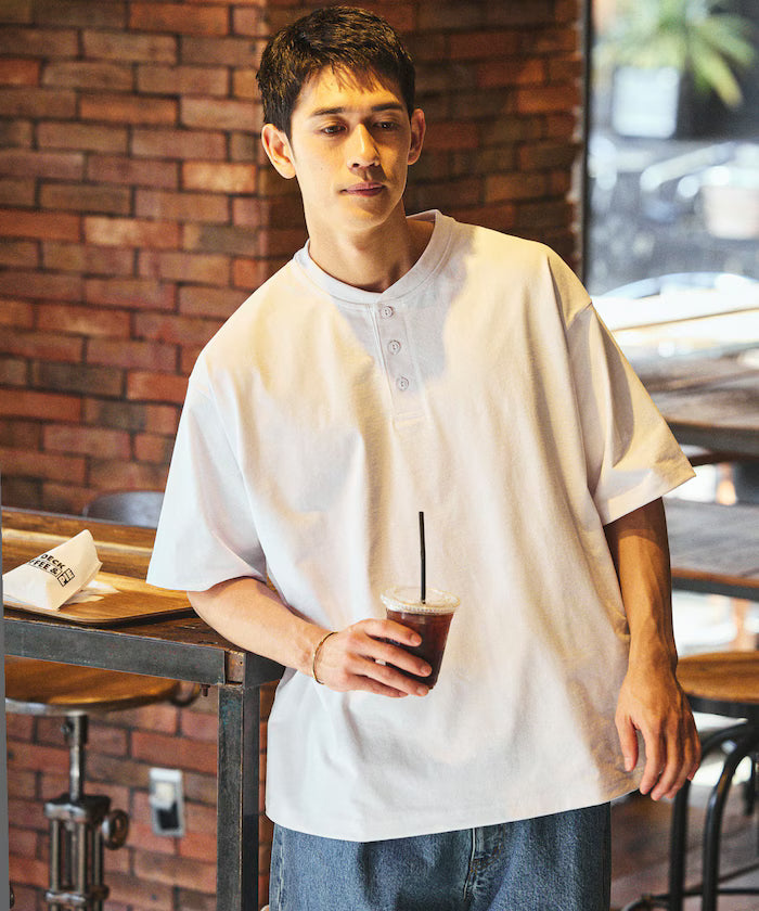 AIRDRY HIGH TECH YARN High-Performance Material 7.7 Ounces Big Silhouette Henley Neck T-Shirt / Water Absorbent Quick Dry / Heat Shield / UV Cut