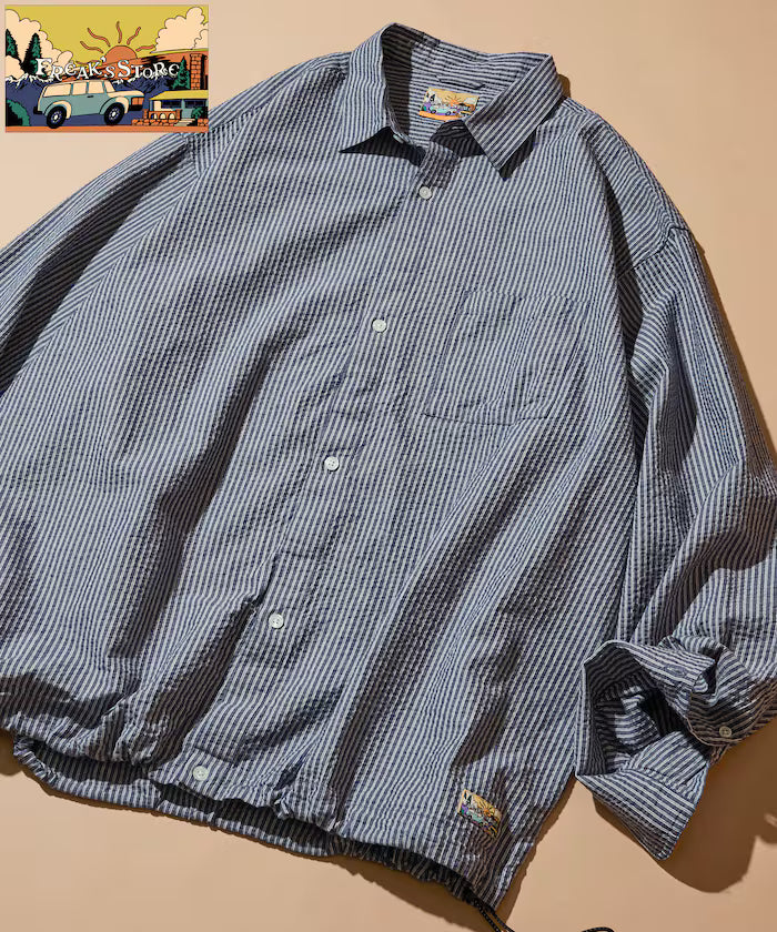 FREAK'S STORE for BEACH & FES Seersucker Spindle Regular Collar Long Sleeve Shirt