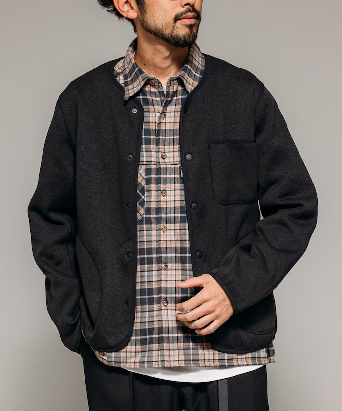 Relaxed Fit Knit Fleece Cardigan - Black
