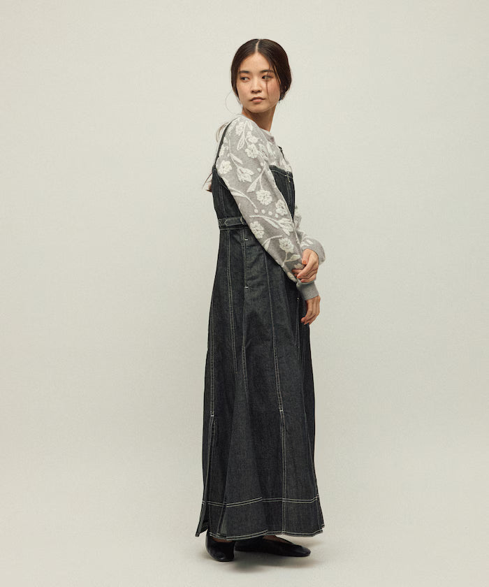 Denim Mermaid Dress / A-Line Slit Denim Overall Dress / Jumper Skirt