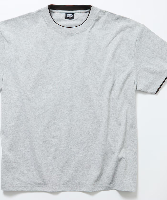 Limited Edition Relaxed Fit Color Block Fake Layered Crew Neck T-Shirt - Dark Gray