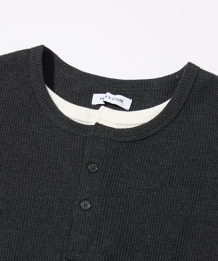 Waffle Fake Layered Henry Neck T-Shirt