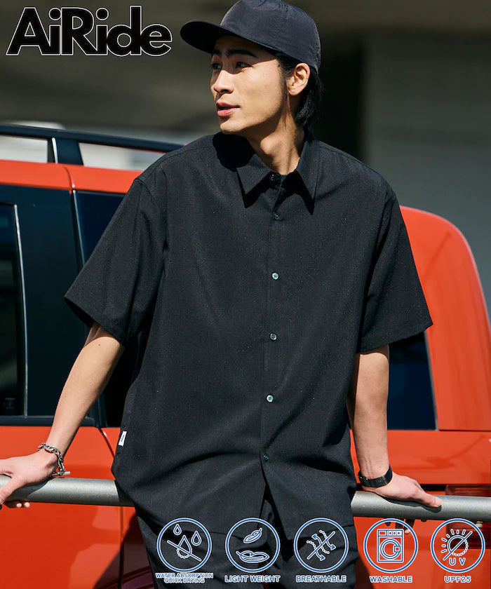 AiRide/AiRide Relax Fit Short Sleeve Regular Collar Shirt/Pocketable/Quick Drying/UV Cut [Limited Edition] - Black
