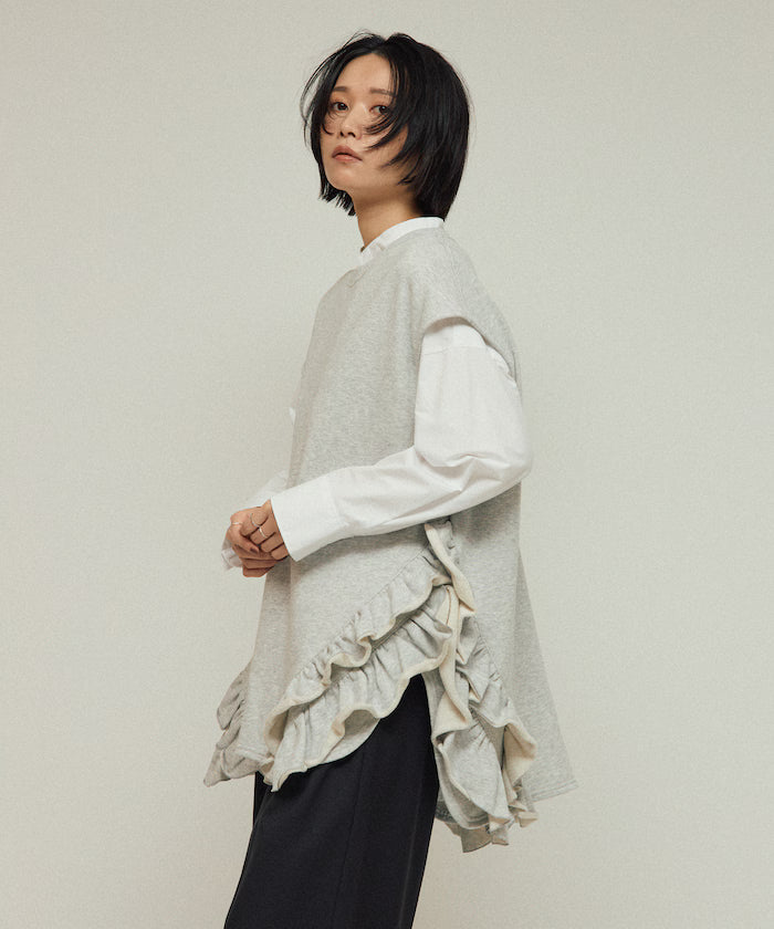 Organic Cotton Frill Hem Top / Relaxed Fit / French Terry Sweat / Best