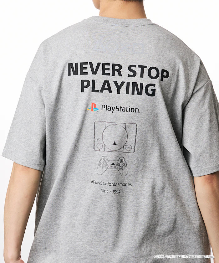 Big Silhouette Logo Back Print Crew Neck T-Shirt/PlayStation NEVER STOP 【Limited Edition】