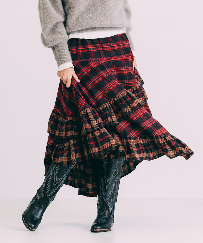 Nell Check Asymmetrical Frill Skirt