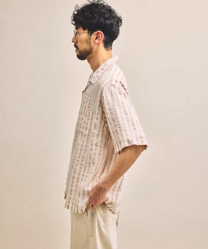 Indian-made Relaxed Fit Wide Stripe Sheer Sucker Open Collar Short Sleeve Shirt