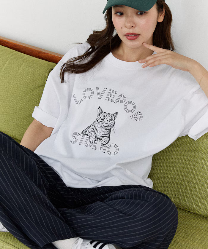 Functional Material Cat Print T-shirt Limited Edition