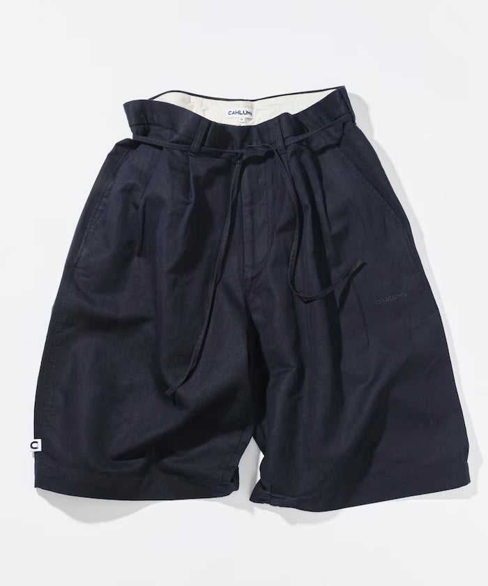 Cotton Linen 2 Tuck Chino Shorts - navy