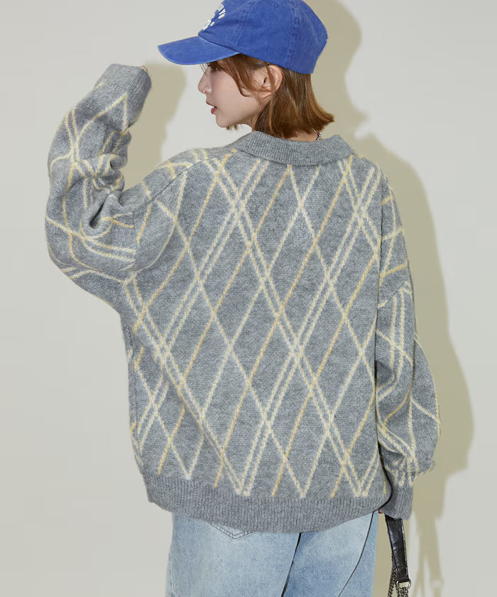 Checked pattern mohair touch skimmer knit limited edition