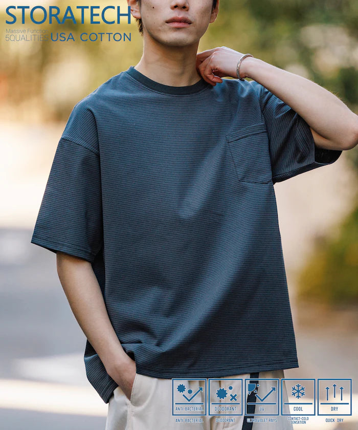 STORATECH Big Silhouette Pocket T-shirt/Antibacterial/Odor-resistant/Antimicrobial/UV Cut/Contact Cooling/Quick Drying 【Limited Edition】 - Charcoal Border