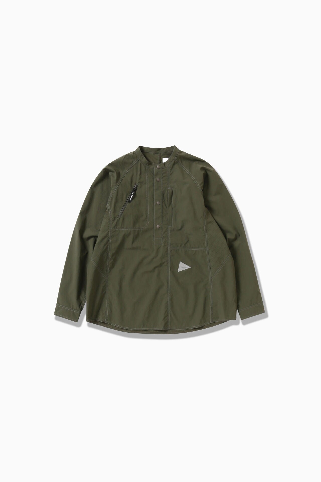 stretch rip band collar shirt - d.khaki