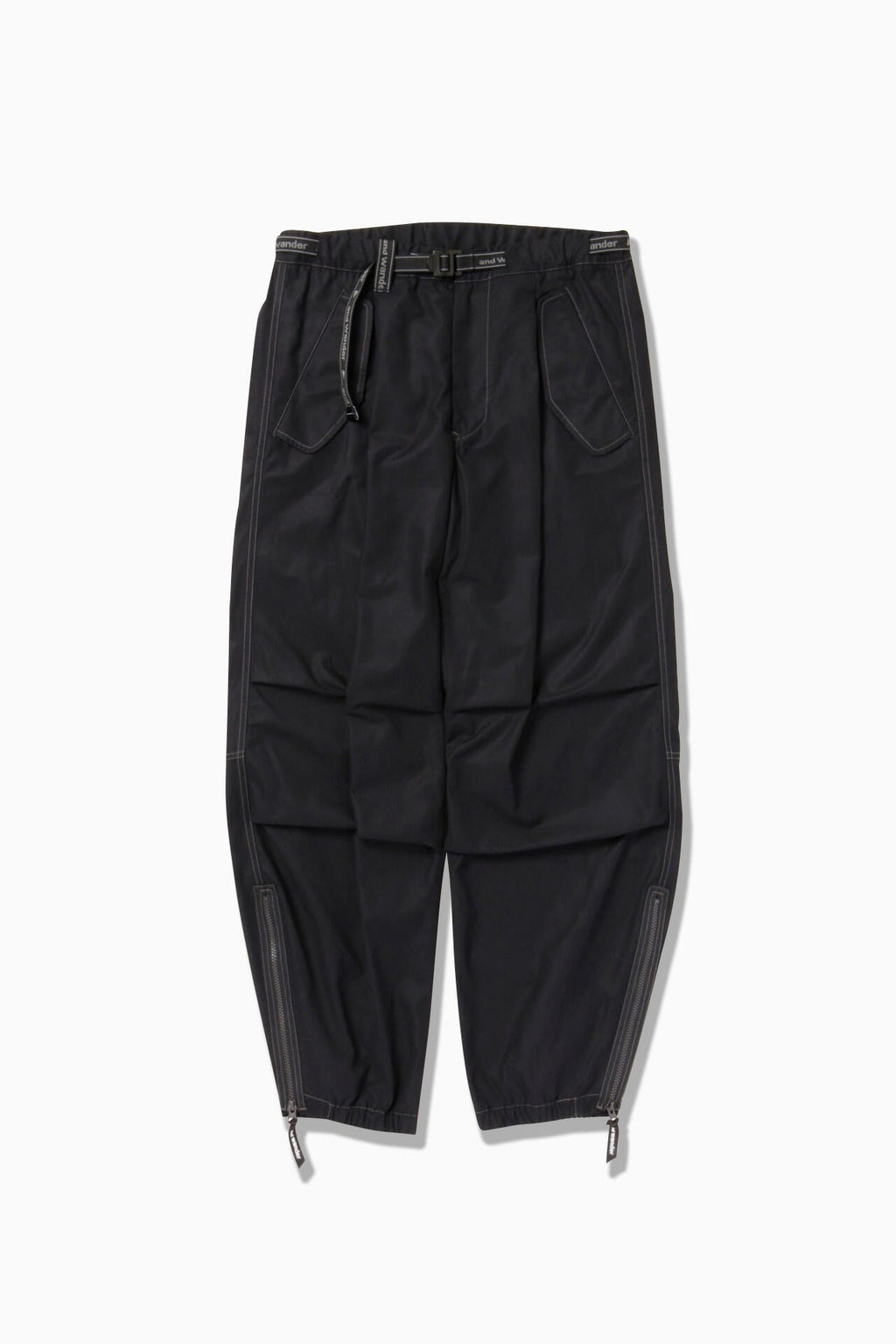 high count cloth side zip hem pants - black
