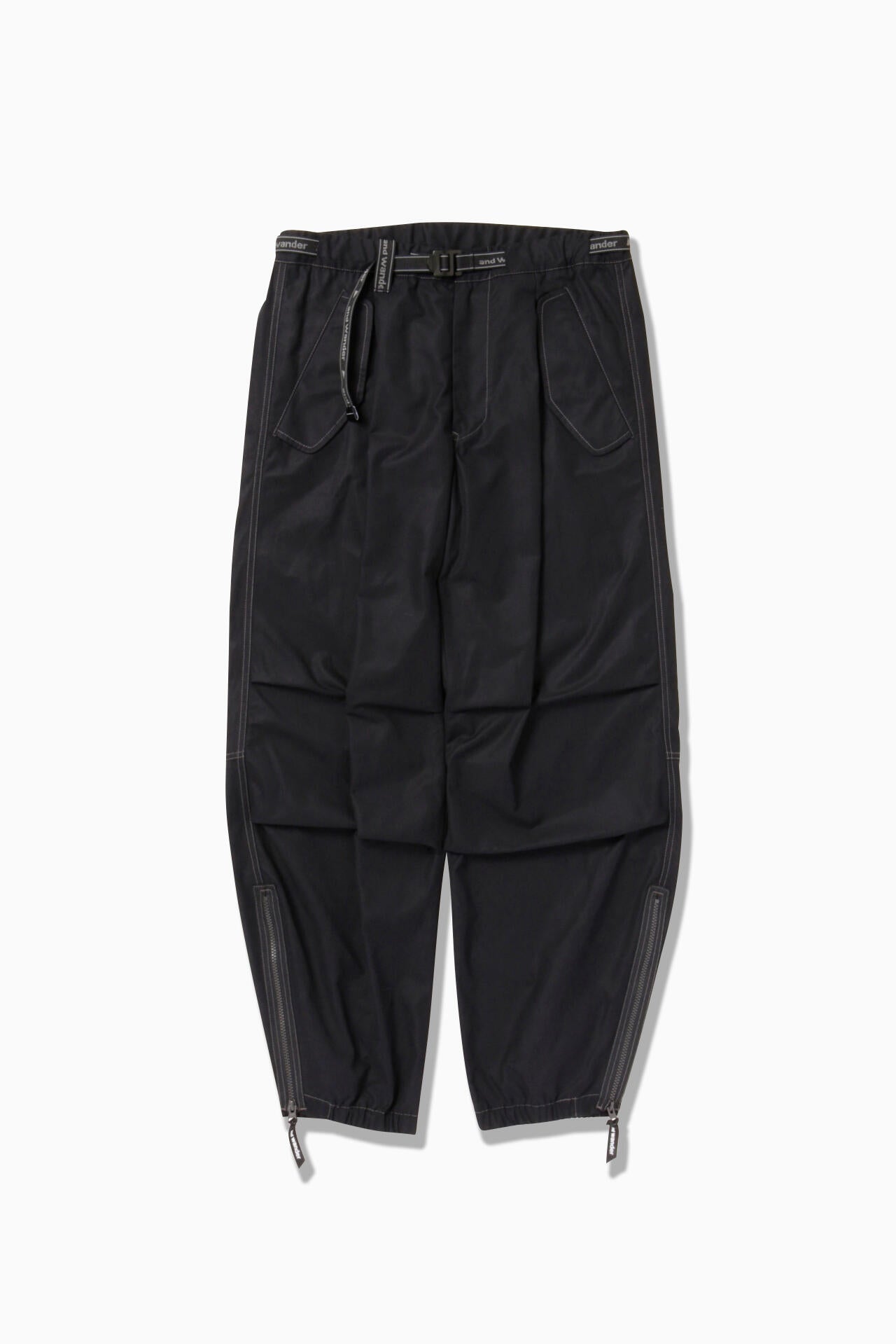 high count cloth side zip hem pants - black