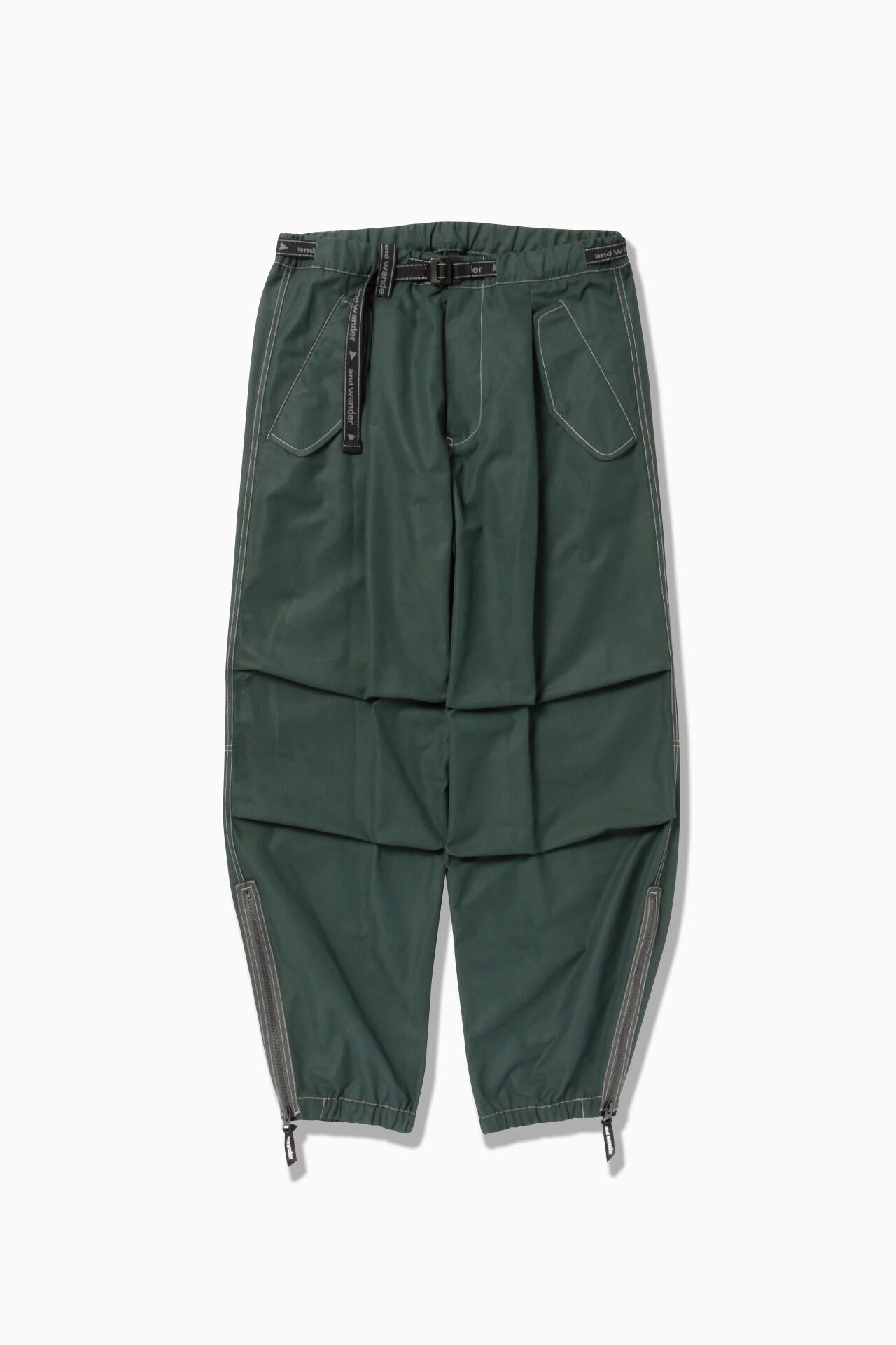 high count cloth side zip hem pants - green