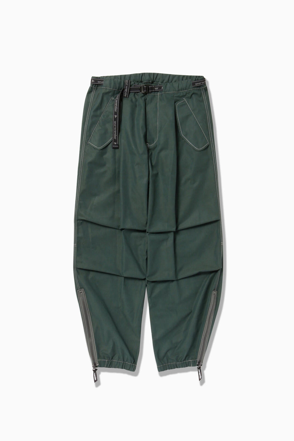 high count cloth side zip hem pants - green