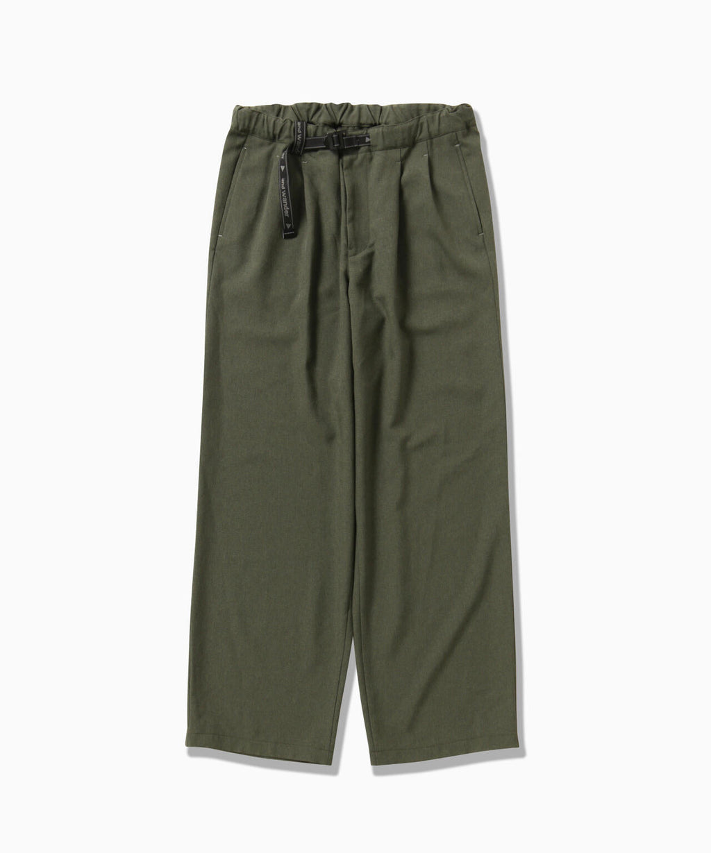 PE melange twill wide pants - d.green