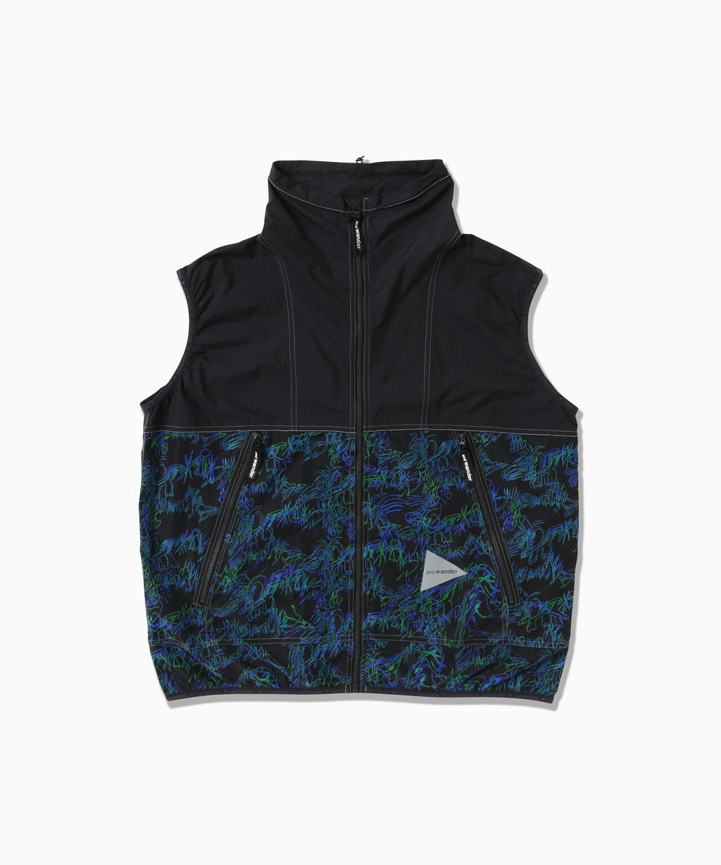 printed wind vest - black
