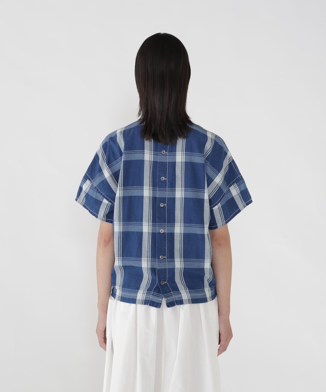 indigo check SS pullover (W)