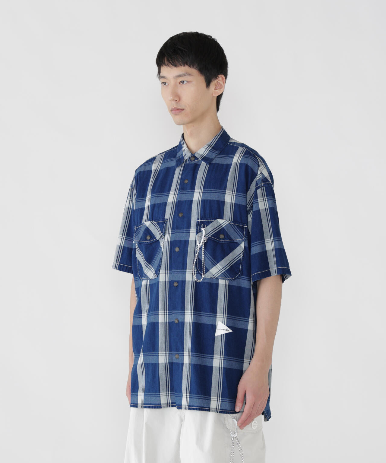 indigo check SS shirt (M)