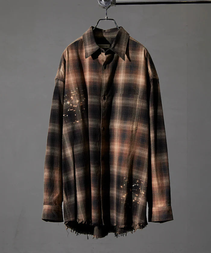 Relax Fit Relaxed Fit Bleached Ombre Check Flannel Shirt [Limited Edition]