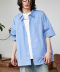 LOVE POP STUDIO Regular Color Half Sleeve Shirt Limited Edition - Sax Blue