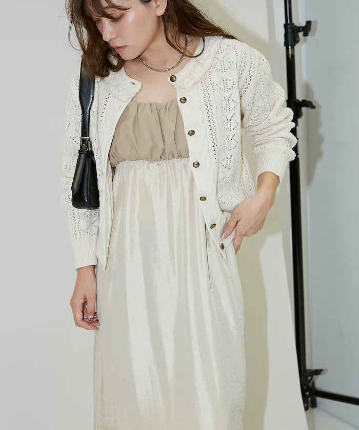 Mixed Material Shirring Satin Dress Limited Release