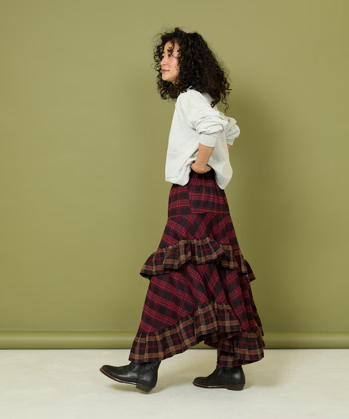 Nell Check Asymmetrical Frill Skirt