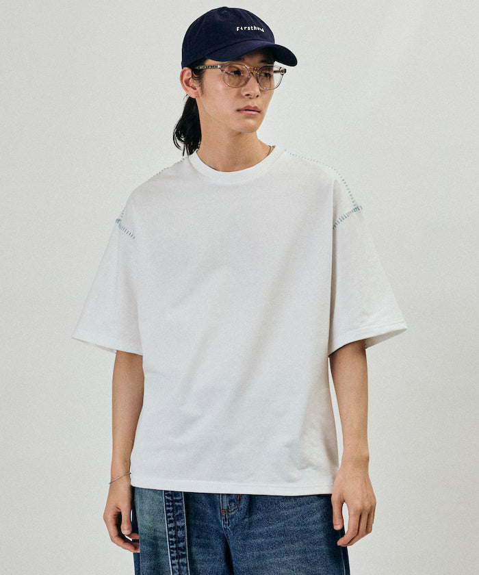 Boxy Silhouette Color Stitch Crew Neck T-Shirt
