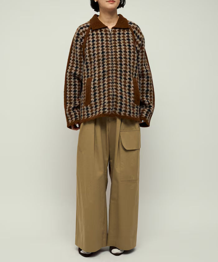 Wool Blend Gancube Check Knit Zip Blouson