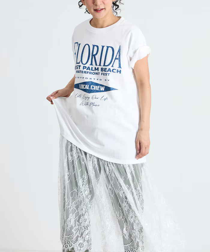 T-shirt lace docking one-piece