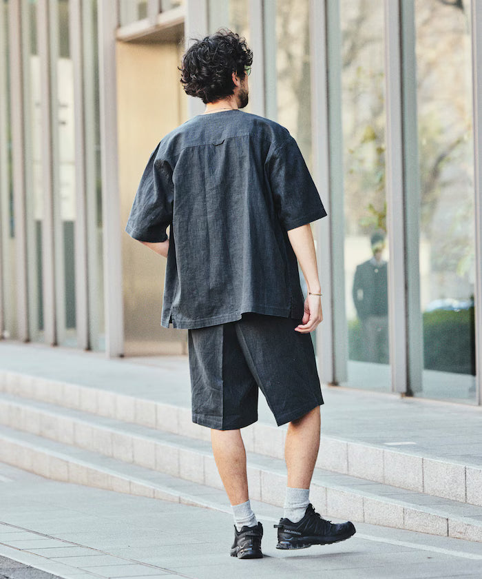 LINEN COTTON V NECK SHIRT