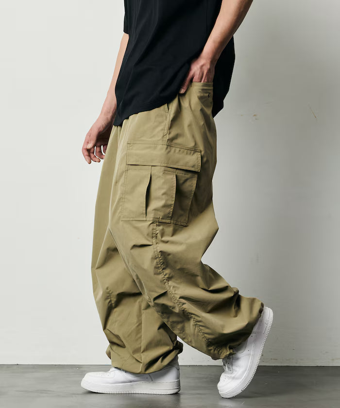 Quick Dry Fabric Wide Silhouette Poly Ripstop Cargo Pants/UV Cut/Quick Dry 【Limited Release】