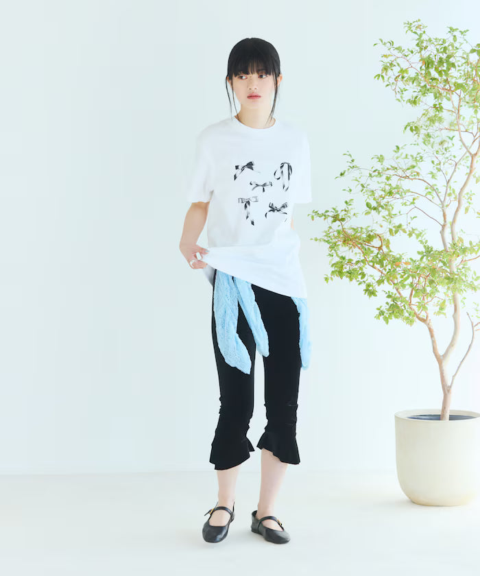 Comfortable Ribbon Print Crew Neck T-shirt