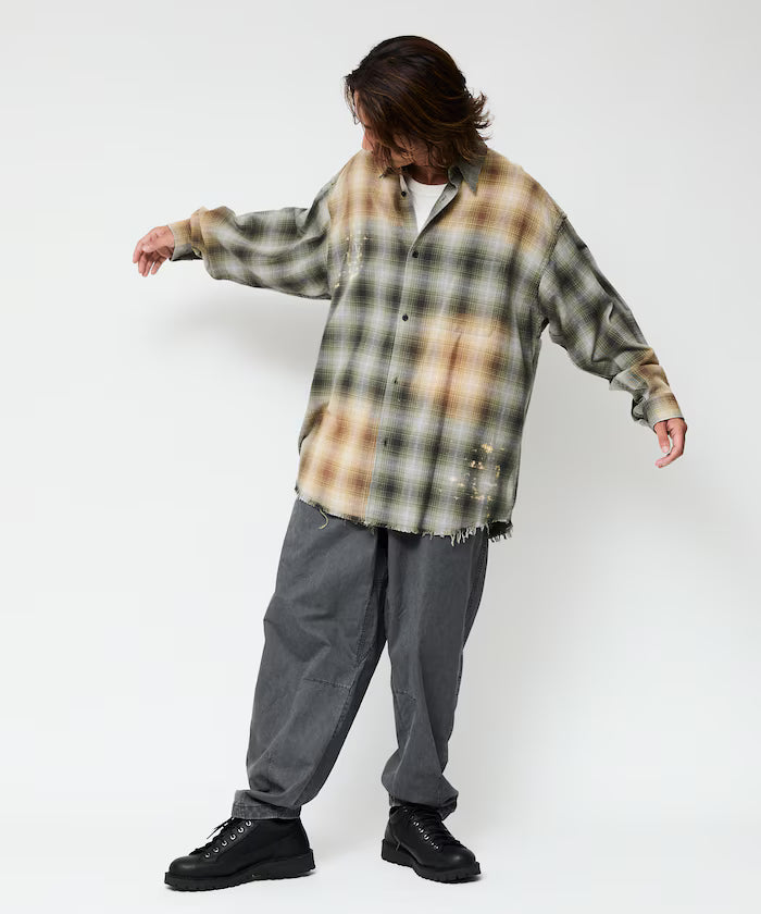 Relax Fit Relaxed Fit Bleached Ombre Check Flannel Shirt [Limited Edition]