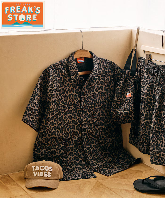 FREAK'S STORE for BEACH & FES Recycled Nylon Short Sleeve Shirt - Black Leopard