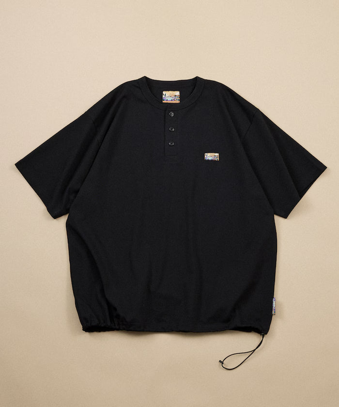 FREAK'S STORE for BEACH & FES Relax Fit One Point Logo Spindle Henley Neck T-Shirt