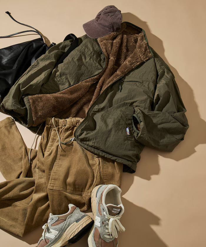 Relaxed Fit One Point Logo Reversible Nylon Fleece Jacket - Olive